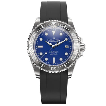 Oceaneva Mens Deep Marine Explorer II Damascus Steel Watch Blue Dial